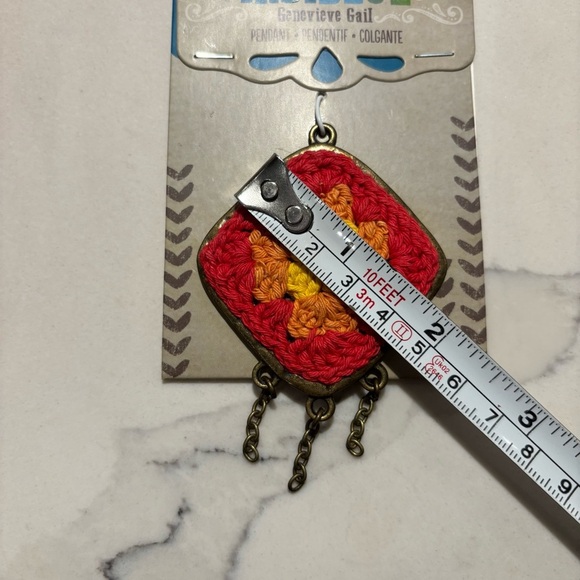 INDIBLUE Crochet Metal Pendant with Red and Yellow Design Festival Vibes NEW - Picture 3 of 8